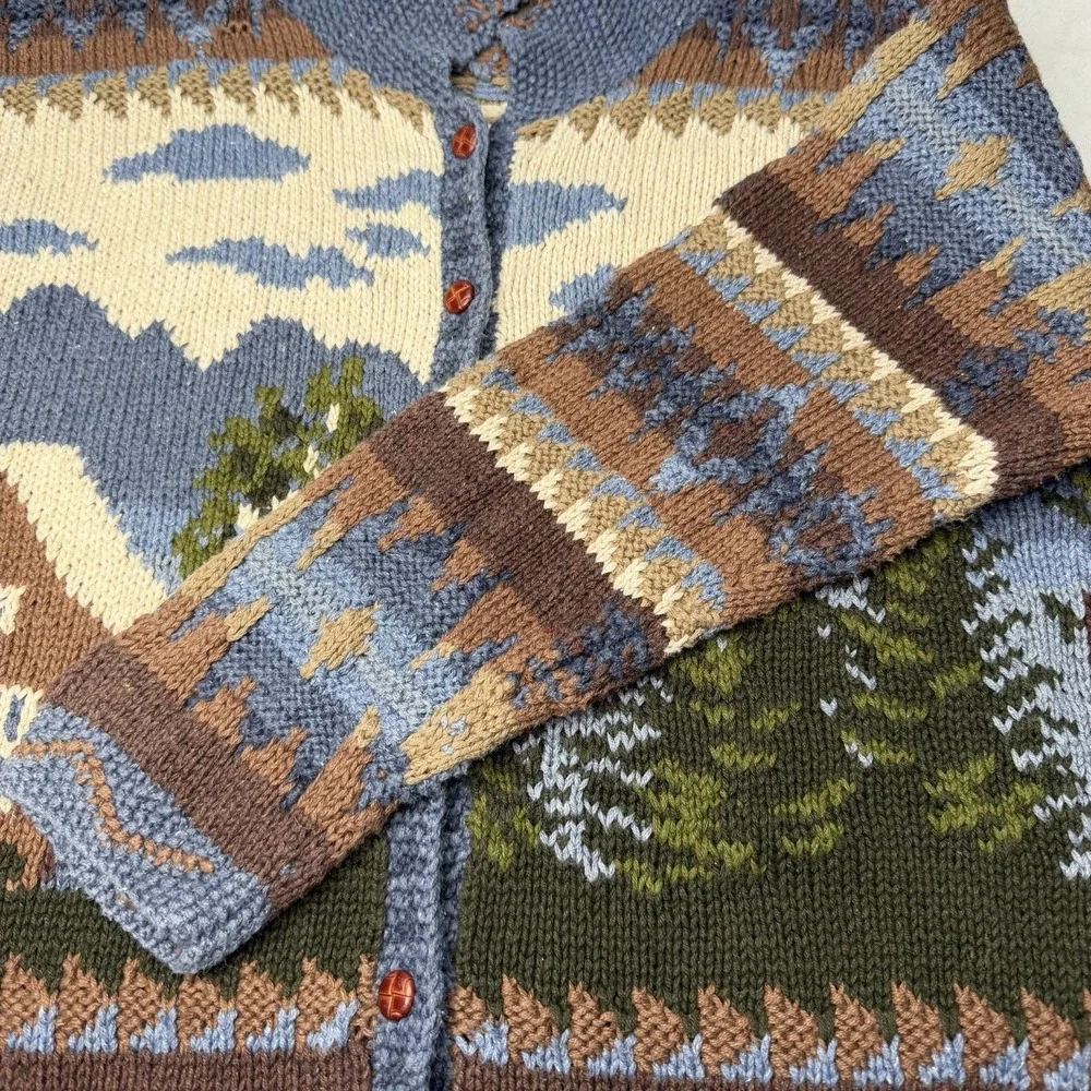 Vintage Northern Isles Women L Cardigan Sweater Forest Cabin Tree Winter Knit - Picture 6 of 13